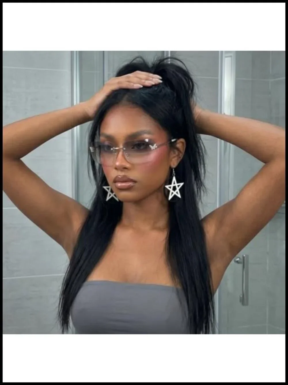 Rimless Retro Square Sunglasses with UV400 Protection for Women